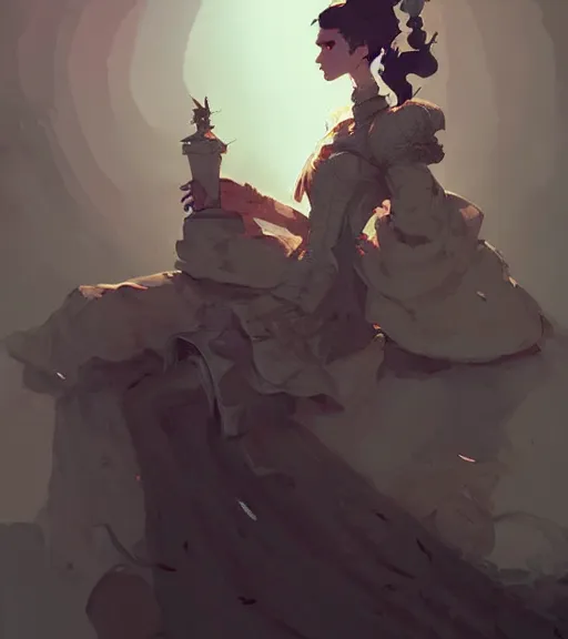 Prompt: portrait of a baroque dress design from fantasy world for dragon queen by atey ghailan, by greg rutkowski, by greg tocchini, by james gilleard, by joe fenton, by kaethe butcher, dynamic lighting, light color scheme, grunge aesthetic