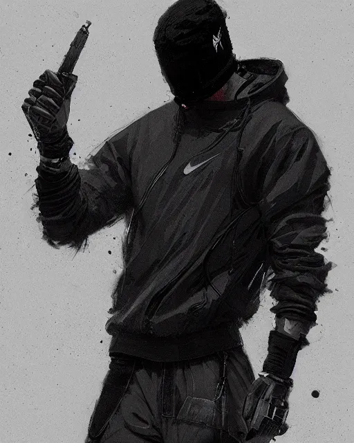 Image similar to Medium shot of a character wearing Nike ACG+Acronym+Riot Division in the style of greg rutkowski