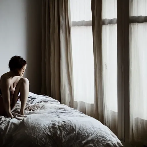 Prompt: A photo of a woman posing in her bedroom by Marat Safin