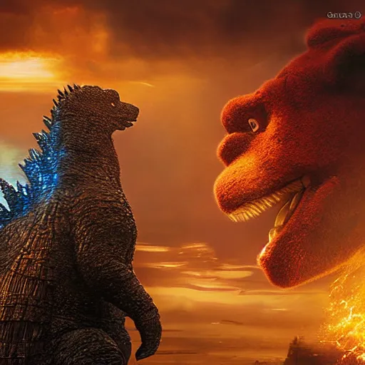 Image similar to godzilla with the head of winnie the pooh and the face of xi jinping, cinematic composition, epic dramatic lighting, realistic, hyperdetailed, photorealistic, photograph, epic scale by gaston bussiere