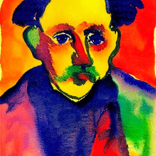 Image similar to a portrait a very ordinary person, by Emil Nolde, watercolour, astract, vivid colors, flat bold color