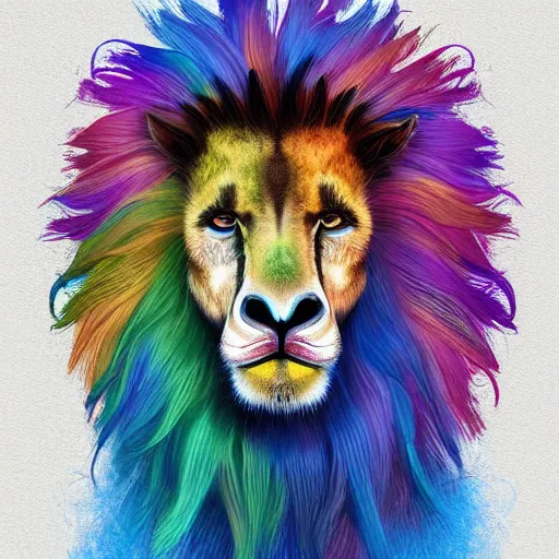 Image similar to portrait of a cute fluffy giraffe with long colorful flowing lion mane with mohawk hairstyle hybrid animal detailed painting 4 k