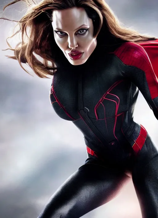 Image similar to angelina jolie as a spider - woman. highly detailed, 4 k