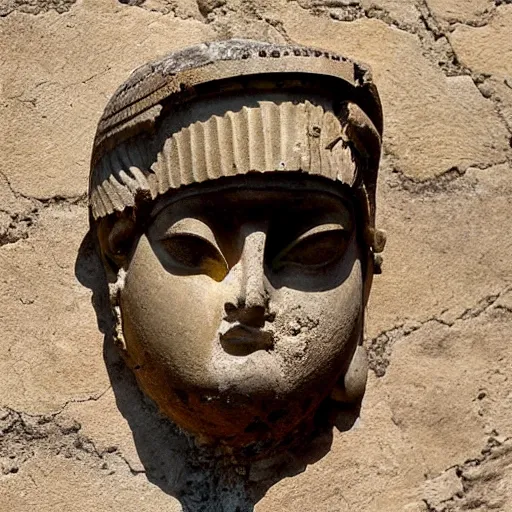 Prompt: winged athena holding a helmet unearthed inside an etruscan villa 1 0 0 bc