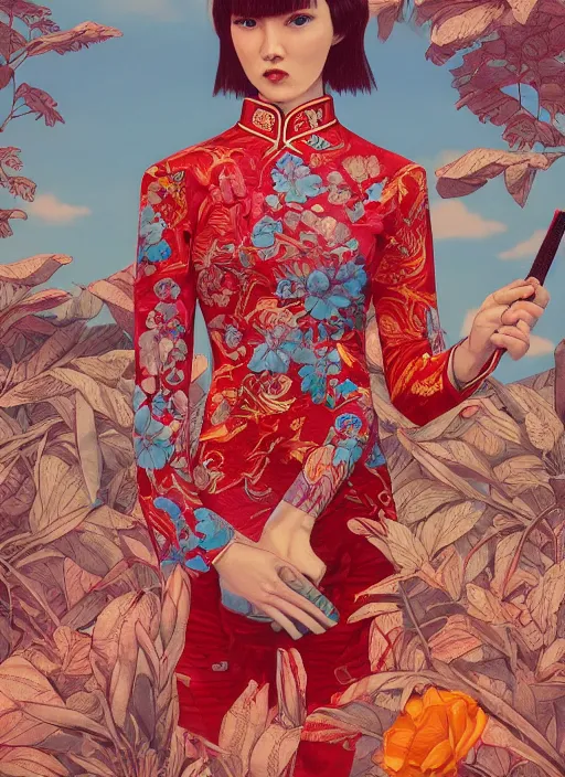 Prompt: cheongsam : : by martine johanna and simon stalenhag and chie yoshii and casey weldon and wlop : : ornate, dynamic, particulate, rich colors, intricate, elegant, highly detailed, centered, artstation, smooth, sharp focus, octane render, 3 d