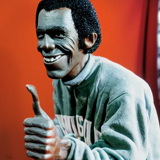 Prompt: studio portrait of fonzee giving thumbs up wax sculpture