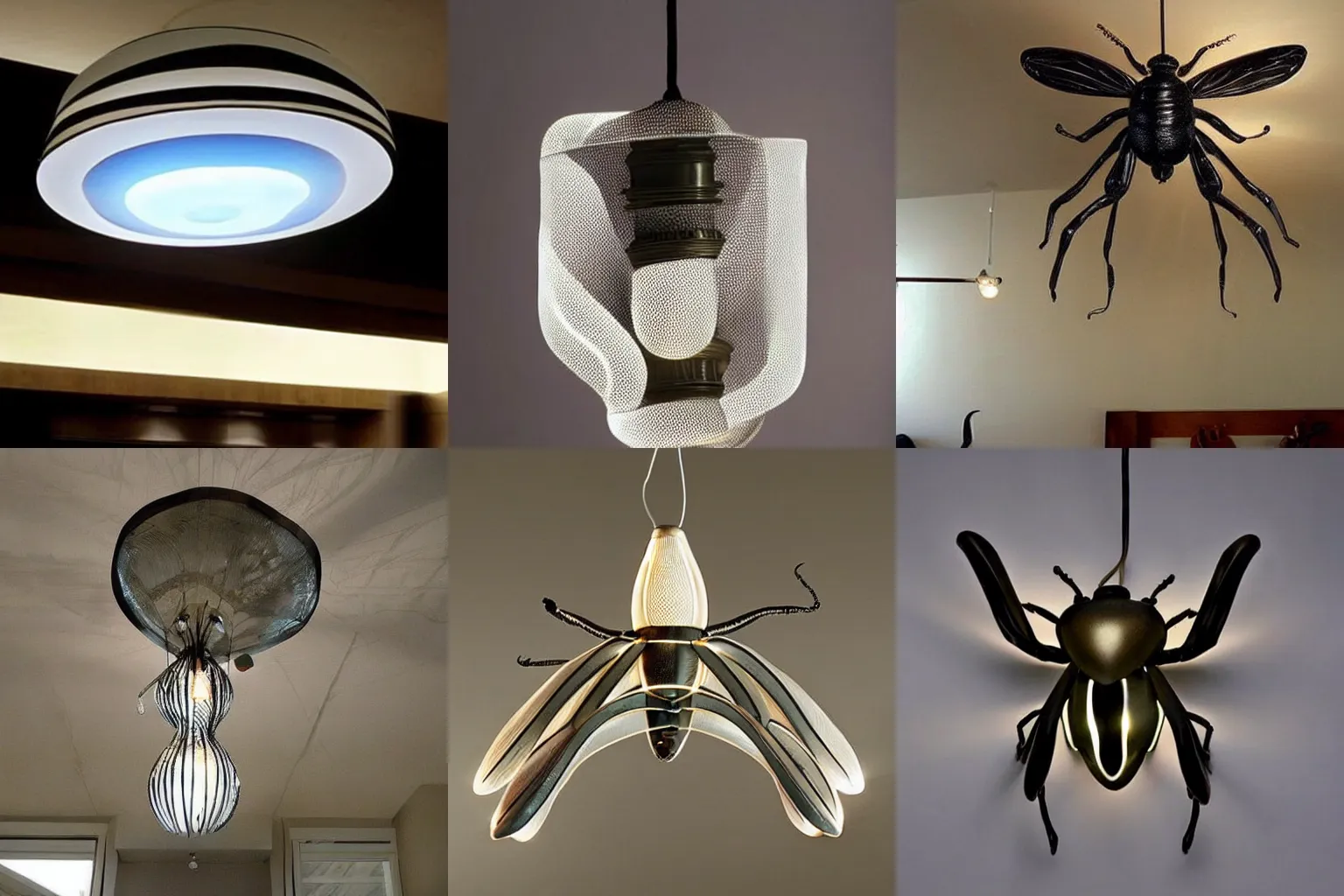 Prompt: Light fixtures that look like insects, creepy, bugs
