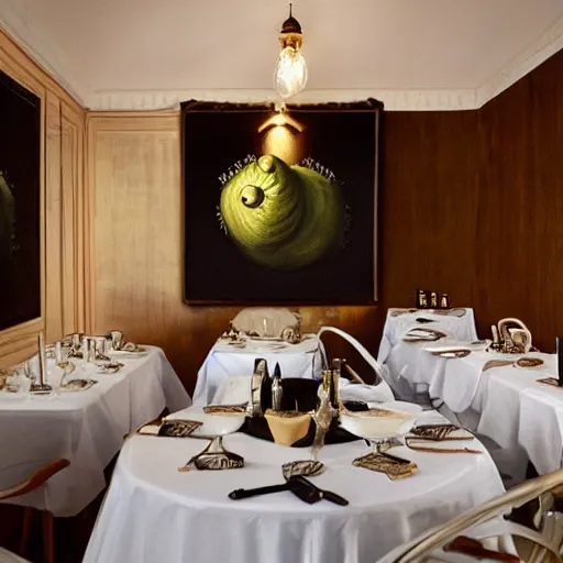 Image similar to tardigrades!!!!!!!! in restaurant in style of vilhelm hammershoi