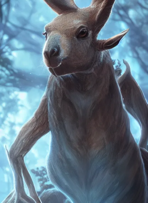 Image similar to cool kangaroo, ultra detailed fantasy, elden ring, realistic, dnd character portrait, full body, dnd, rpg, lotr game design fanart by concept art, behance hd, artstation, deviantart, global illumination radiating a glowing aura global illumination ray tracing hdr render in unreal engine 5