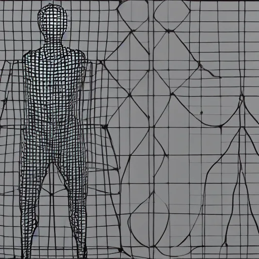 Prompt: wireframe mesh model of Marcel Duchamp