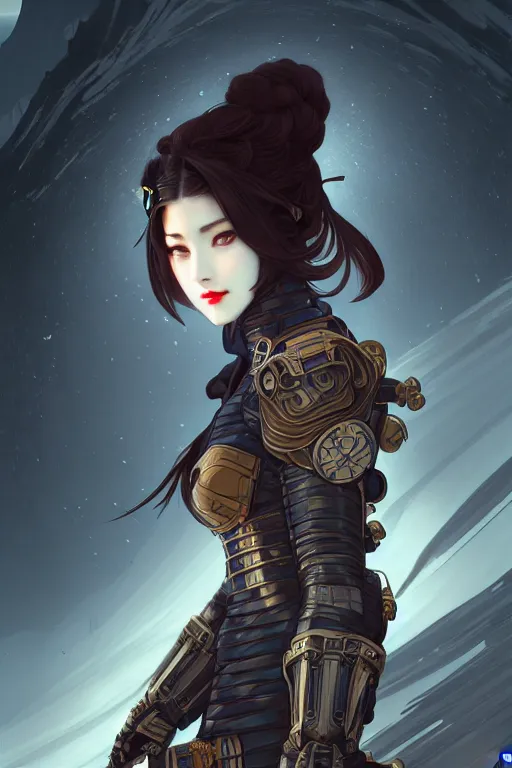 Prompt: portrait ninja gaiden girl, armored dieselpunk wardrobe, at snowy fuji mountain moonlight, ssci - fi and fantasy, intricate and very beautiful and elegant, highly detailed, digital painting, artstation, concept art, smooth and sharp focus, ( ( illustration, art by tian zi and wlop and alphonse mucha ) )