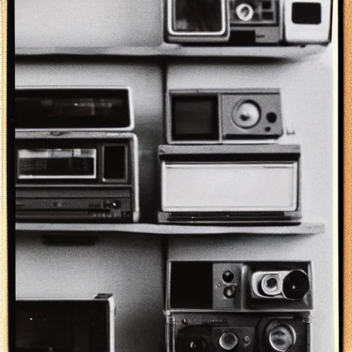 Image similar to “electronics department in 1990. As described by William Gibson. Polaroid”