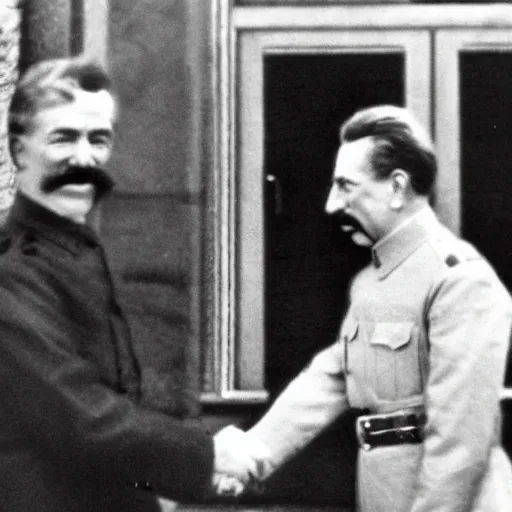 Image similar to photo of stalin and trump shaking hands, award winning photo, 3 5 mm camera, colour