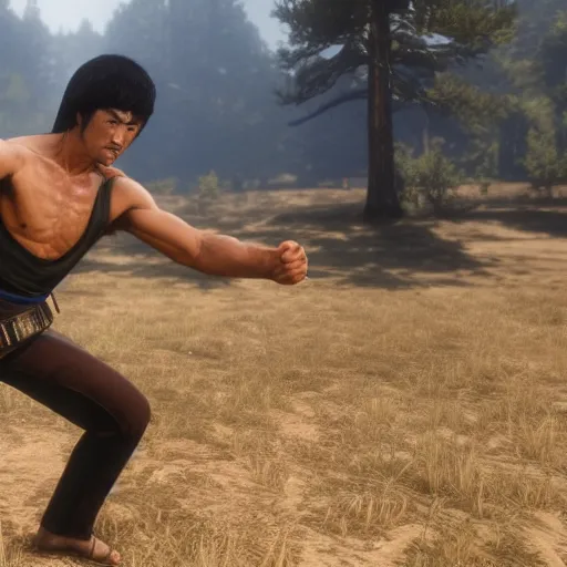 Image similar to Film still of Bruce Lee, from Red Dead Redemption 2 (2018 video game)