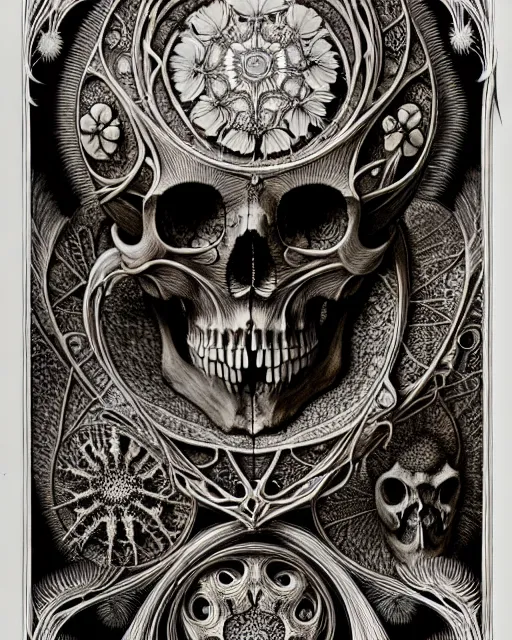 Image similar to art forms of nature by ernst haeckel, memento mori by arthur rackham, ornate antique porcelain beautiful skull mask, ultrasharp, photorealistic, hyperdetailed, octane render, polished, art nouveau, neo - gothic, gothic, intricate ornamental organic filigree, art nouveau botanicals, art forms of nature by ernst haeckel, horizontal symmetry, symbolist, visionary