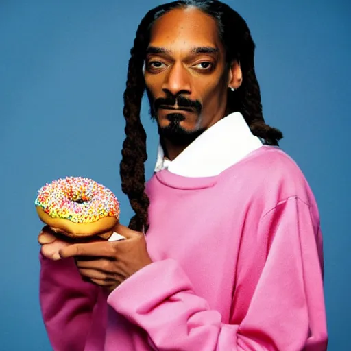 Image similar to Snoop Dogg holding a donut for a 1990s sitcom tv show, Studio Photograph, portrait, C 12.0