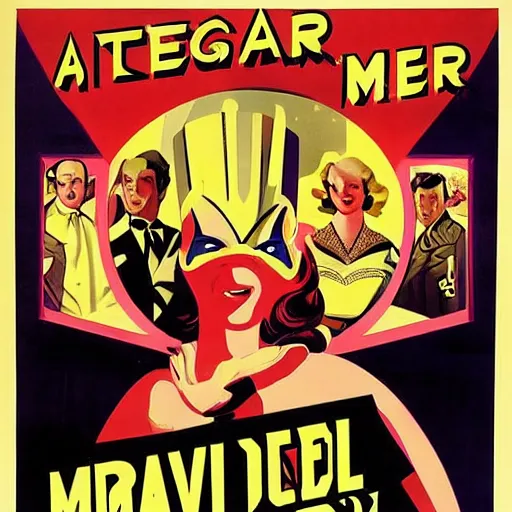 Prompt: vintage art deco movie poster of a marvel movie