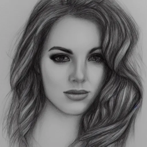 Prompt: pencil sketch, portrait, lady, long wavy hair