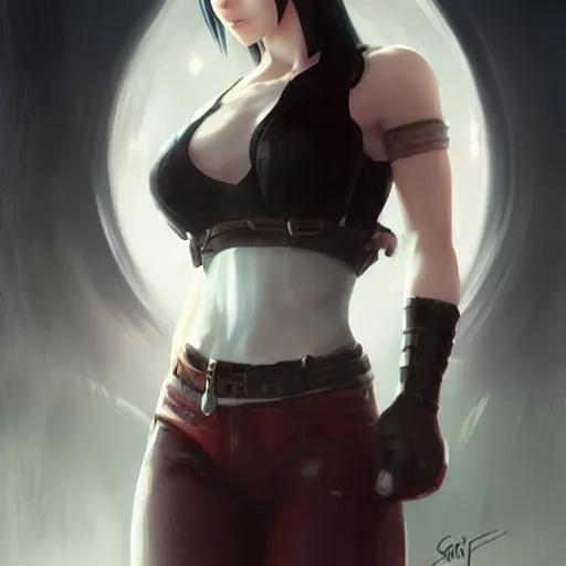 Image similar to kerli koiv as tifa lockhart, character headshot concept art, sharp, digital matte painting, art by artgerm, greg rutkowski, wlop, dramatic lighting, trending on artstation