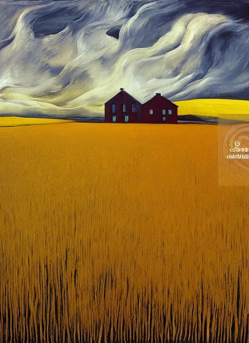 Prompt: Oil painting - An abandoned farmhouse with aerochrome mycelium wheat field - the wheat field is splotched by grotesque fungal fruits - by Lucian Freud and Jenny Saville, Abstract brush strokes, Masterpiece, Edward Hopper and James Gilleard, Zdzislaw Beksinski, Mark Ryden, Wolfgang Lettl highly detailed, hints of Yayoi Kasuma