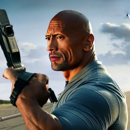 Image similar to a film still Dwayne Johnson as police swat