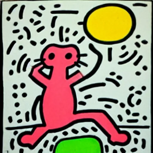 Image similar to happy cat with ball, keith haring,