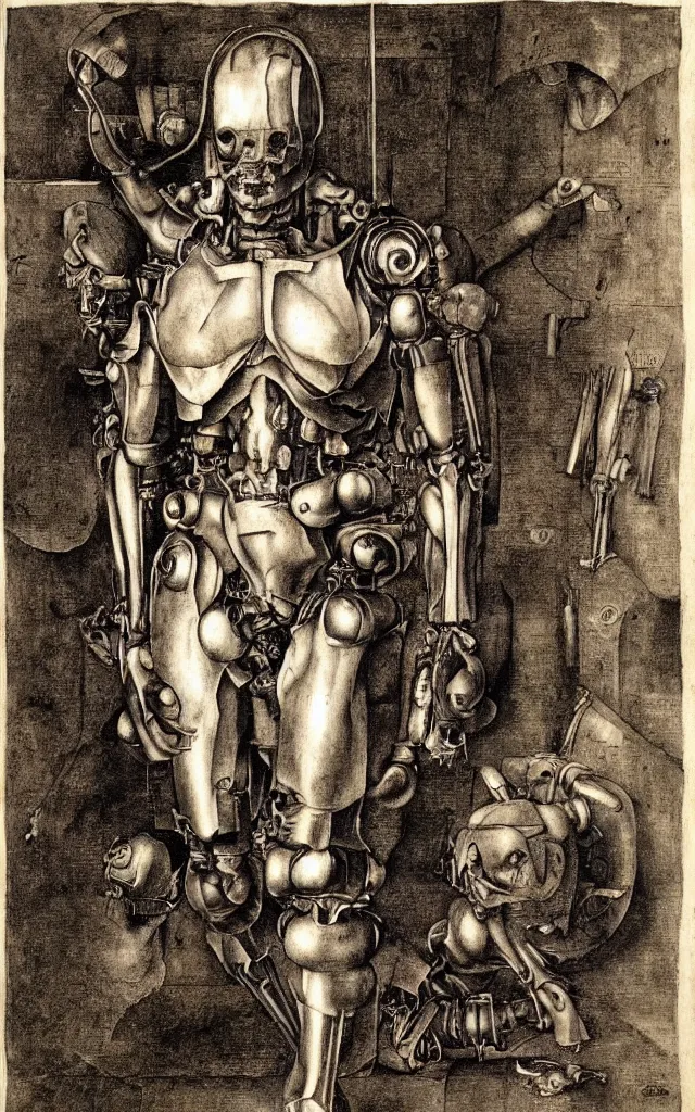 Prompt: a cyborg by albrecht durer