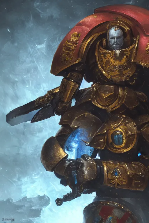 Image similar to armor portrait heros warhammer 4 0 k horus heresy fanart - the primarchs emperor by johannes helgeson animated with vfx concept artist & illustrator global illumination ray tracing hdr fanart arstation zbrush central hardmesh 8 k octane renderer comics stylized