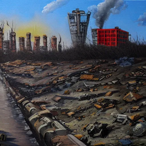 Image similar to world after nuclear war, oil painting