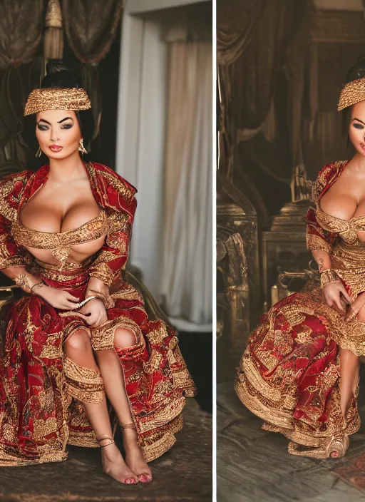 Image similar to portrait of lindsey pelas and demi rose wearing javanese traditional dress, by charlotte grimm, natural light, detailed face, canon eos c 3 0 0, ƒ 1. 8, 3 5 mm, 8 k, medium - format print