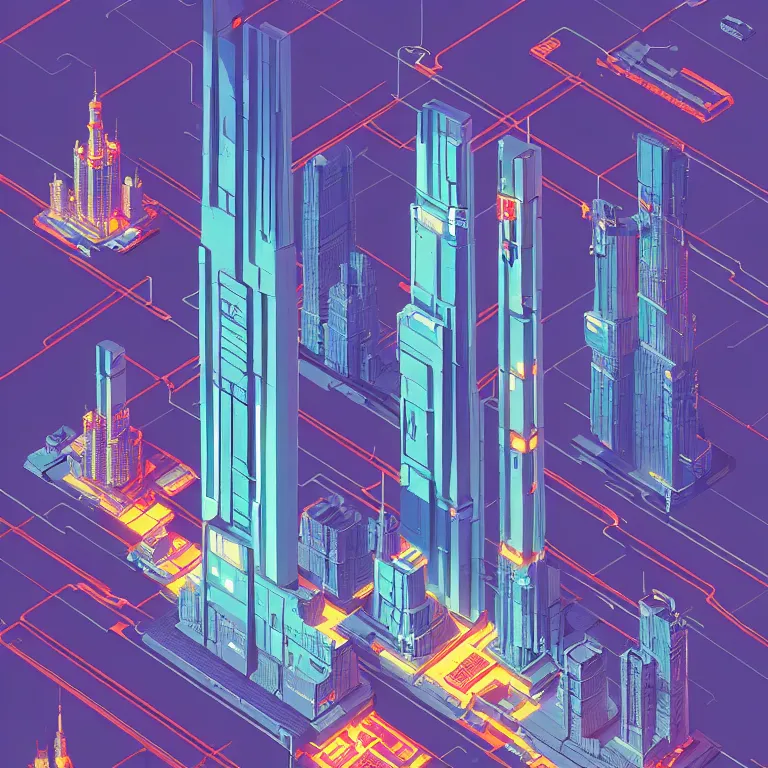 Image similar to isometric view illustration of a Cyberpunk Moscow, highly detailed, by James Gilleard and Bruce Pennington