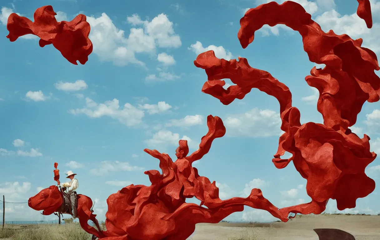 Image similar to a cowboy turning into blooms by slim aarons, by zhang kechun, by lynda benglis. tropical sea slugs, angular sharp tractor tires. complementary colors. warm soft volumetric dramatic light. national geographic. 8 k, rendered in octane, smooth gradients. sculpture by antonio canova. red accents.