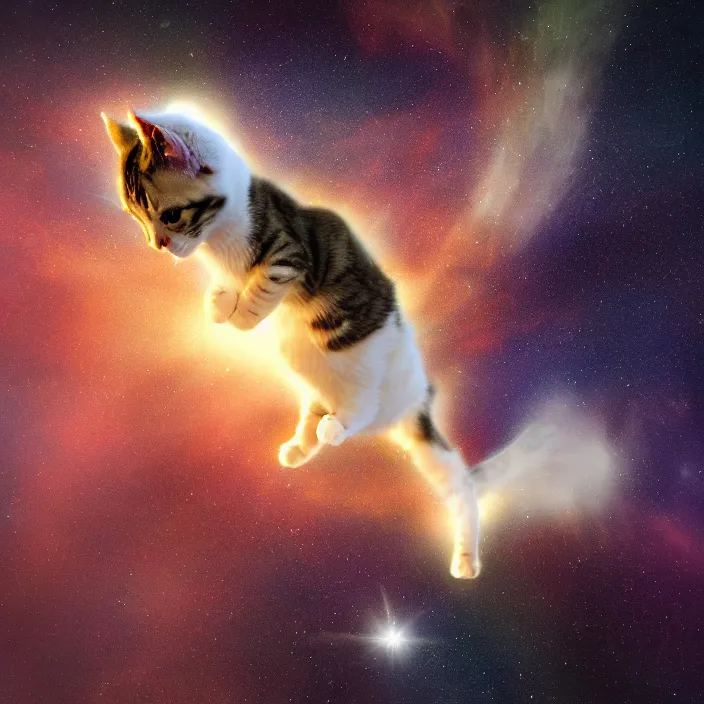 Prompt: a cat flying through space, high resolution photo