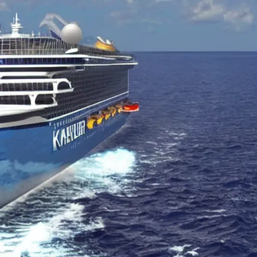 Image similar to The Kraken is destroying a cruise ship in the middle of the ocean,