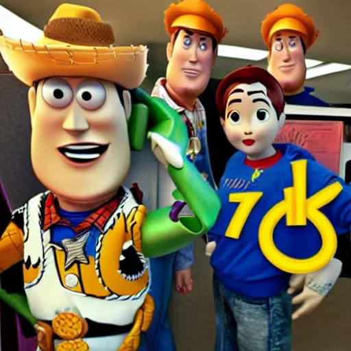 Image similar to clerks with the toy story characters