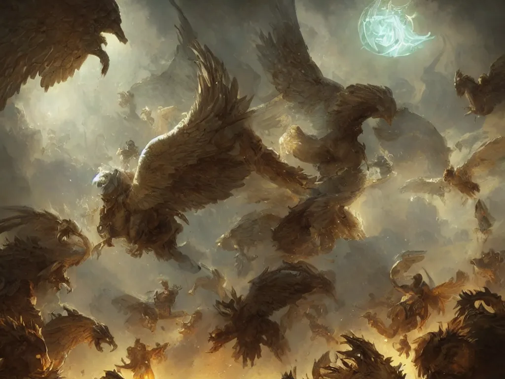 Image similar to a chorus of angels floating in the baroque era, hearthstone art style, epic fantasy style art by Craig Mullins, fantasy epic digital art, epic fantasy card game art by Greg Rutkowski