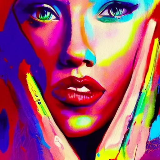 Prompt: colorful sketch, ultra detailed, fashion, magic, beautiful woman, kiss scarlett johansson, surreal decorations, in style of jean - michel basquiat, trending on artstation