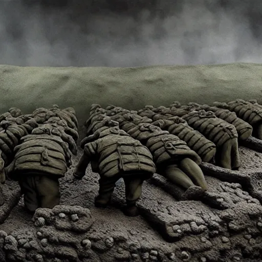 Prompt: war in the trenches claymation by jan svankmejer, hyperrealistic, aesthetic, masterpiece