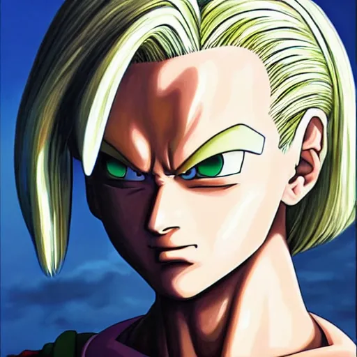 Prompt: ultra realistic portrait painting of android 1 8, art by akira toriyama, 4 k, dragon ball artstyle, cel shaded, highly detailed, epic lighting