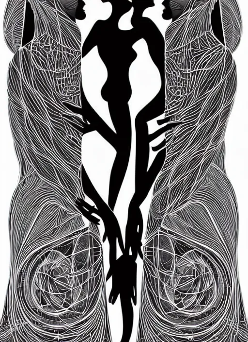 Image similar to vector art by hr giger, perfectly centered symmetrical balanced male and female portrait of man and woman in love sharing one heart. high coherence ; fractal geometrical 8 k ultra hd