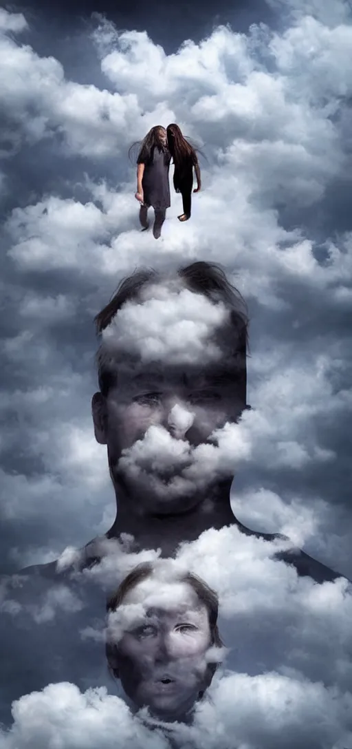 Image similar to human faces trapped in clouds, scary, horror, weird, surreal