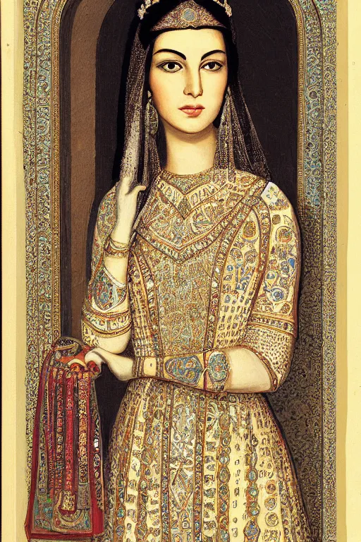 Image similar to Portrait of a Persian Princess who is an architect, beautiful princess, architect, plan of persian building