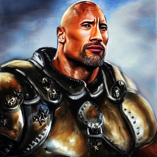 Prompt: dwayne johnson in armor painting