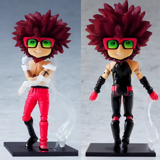 Image similar to Redfoo as a Figma anime figurine. Posable PVC action figurine. Detailed artbreeder face. Full body 12-inch Figma anime statue.