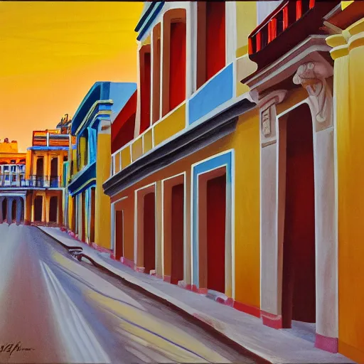 Prompt: constructivism painting of streets of Havana, Cuba, beautiful, diverse, golden hour