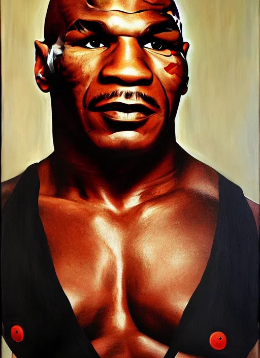 Image similar to oil portrait of mike tyson : : painted by chicago painter ivan albright in 1 9 4 5