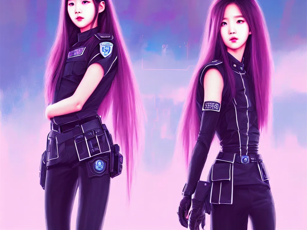 Image similar to portrait jisoo from blackpink futuristic korea police uniform girl, at future neon light rooftop, ssci - fi and fantasy, intricate and very very beautiful and elegant, highly detailed, digital painting, artstation, concept art, smooth and sharp focus, illustration, art by tan zi and ayanamikodon and alphonse mucha and wlop