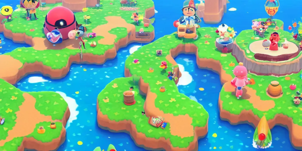 Image similar to screenshot of a Katamari rolling up an Animal Crossing island