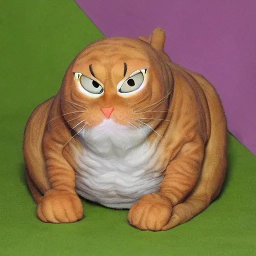 Prompt: bald garfield in real life, garfield has no hair on the top of his head, bald spot on his head, photo