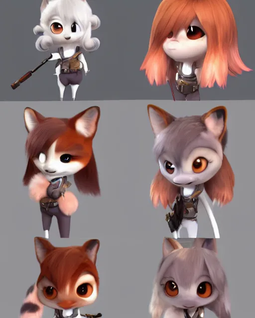 Image similar to female furry mini cute style, highly detailed, rendered, ray - tracing, cgi animated, 3 d demo reel avatar, style of maple story and zootopia, maple story gun girl, fox from league of legends chibi, soft shade, soft lighting